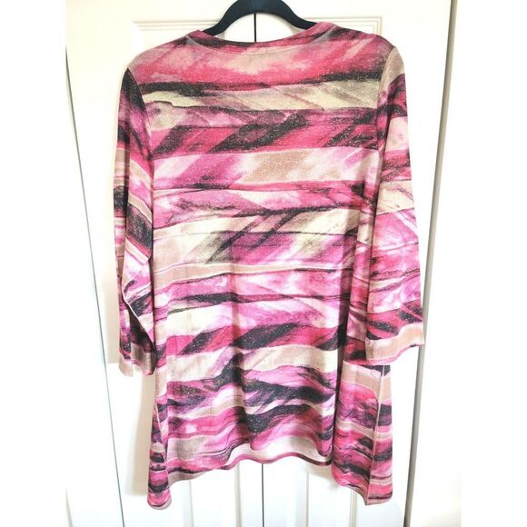 Chico's‎ Women's 2 (L) Pink Tan Sparkle Side Angle Top Striped Blouse - Picture 2 of 5